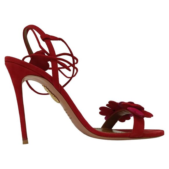Aquazzura Shoes - Aquazzura Happy Hearts Strappy Sandals in Red Suede